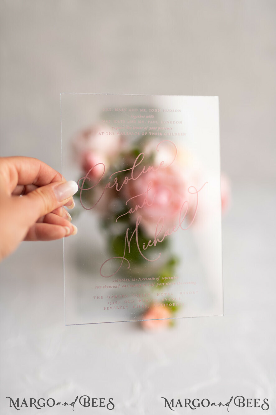 WEDDING INVITATIONS Elegant Invites Classic Cards Luxury Acrylic Plexi Wedding Invitations, Elegant Pink Wedding Cards, Minimalistic And Simplistic Wedding Invites, Glamour Wedding Stationery