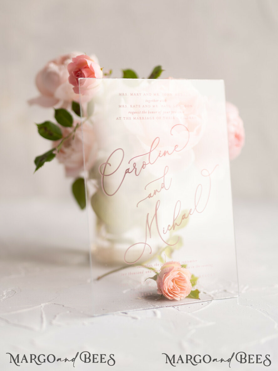 WEDDING INVITATIONS Elegant Invites Classic Cards Luxury Acrylic Plexi Wedding Invitations, Elegant Pink Wedding Cards, Minimalistic And Simplistic Wedding Invites, Glamour Wedding Stationery