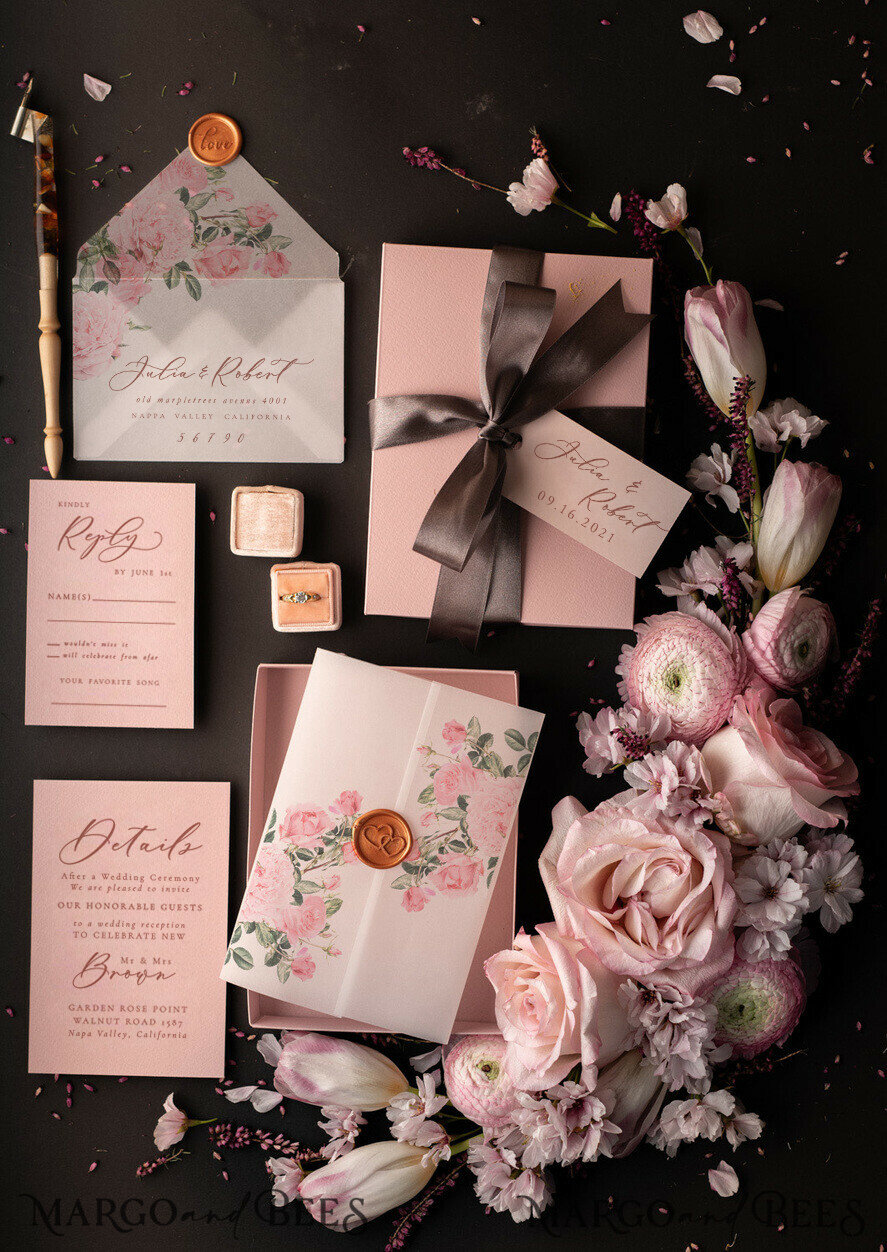 WEDDING INVITATIONS Elegant Invites Classic Cards Romantic Blush Pink Box Wedding Invitations, Elegant Acrylic Plexi Wedding Invites, Bespoke Floral Wedding Cards, Handmade Vellum Wedding Invitation Suite