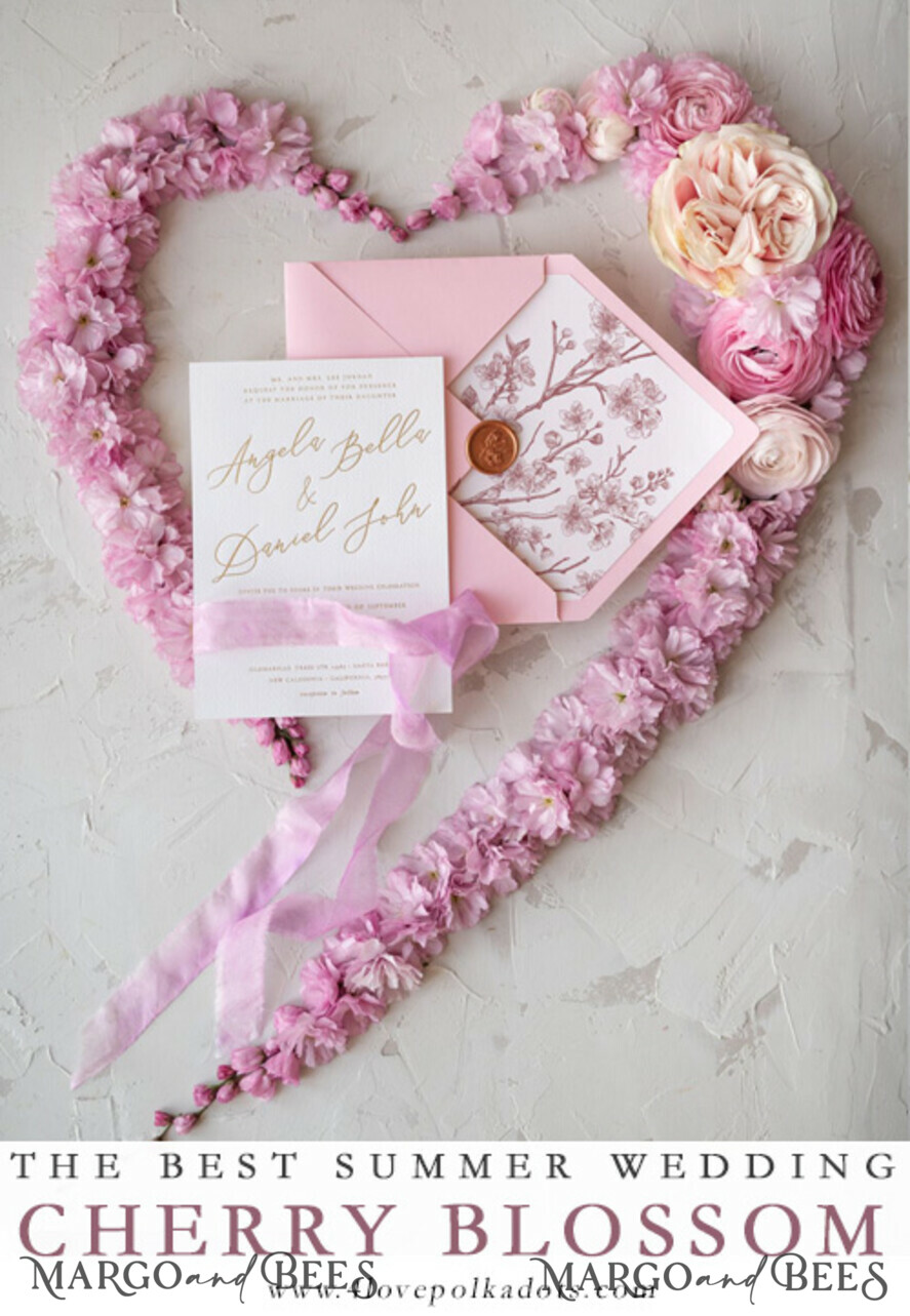 WEDDING INVITATIONS Elegant Invites Classic Cards Romantic Pink Wedding Invitations, Elegant Cherry Blossom Wedding Invites, Bespoke Pink Sakura Wedding Cards, Handmade Wedding Stationery