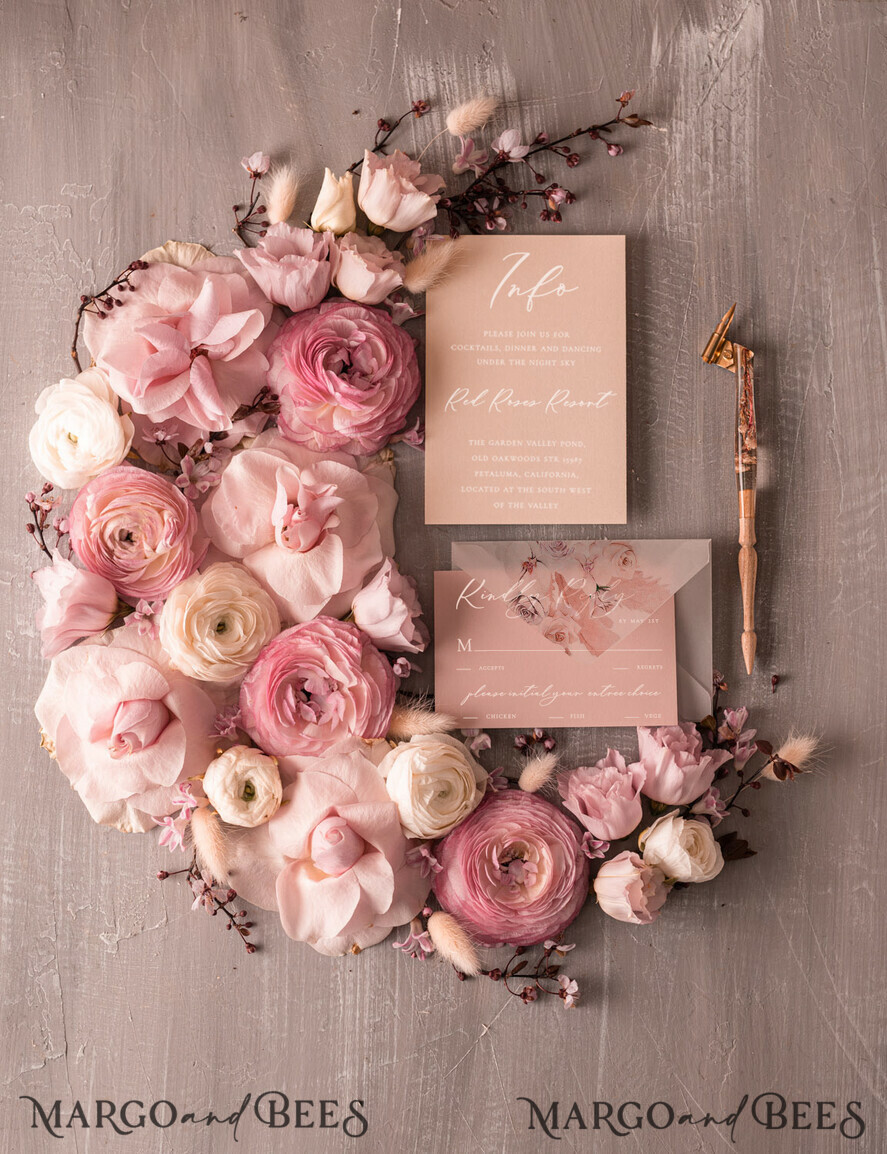 WEDDING INVITATIONS Elegant Invites Classic Cards Elegant minimalist wedding invitations blush pink with wax seal and belly band