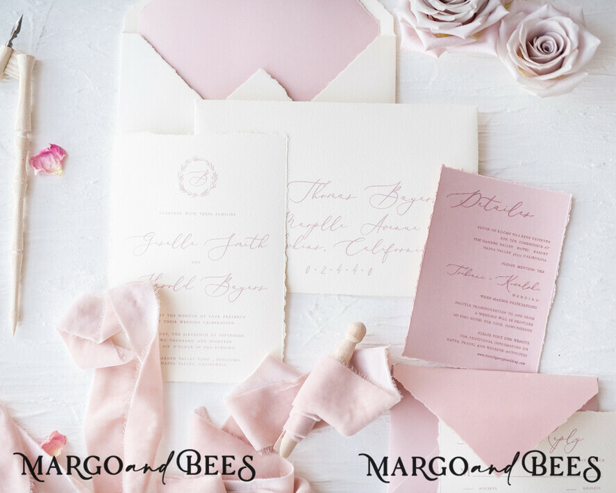 WEDDING INVITATIONS Elegant Invites Classic Cards Luxury Nude Wedding Invitations, Romantic Pink Wedding Invites With Velvet Ribbon, Minimalistic And Modern Wedding Invitation Suite, Handmade Wedding Stationery