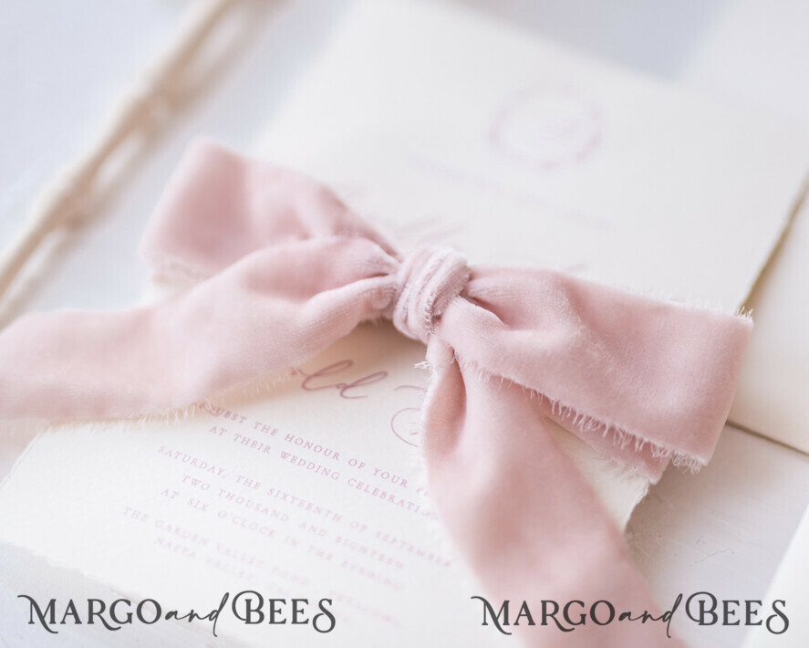 WEDDING INVITATIONS Elegant Invites Classic Cards Luxury Nude Wedding Invitations, Romantic Pink Wedding Invites With Velvet Ribbon, Minimalistic And Modern Wedding Invitation Suite, Handmade Wedding Stationery
