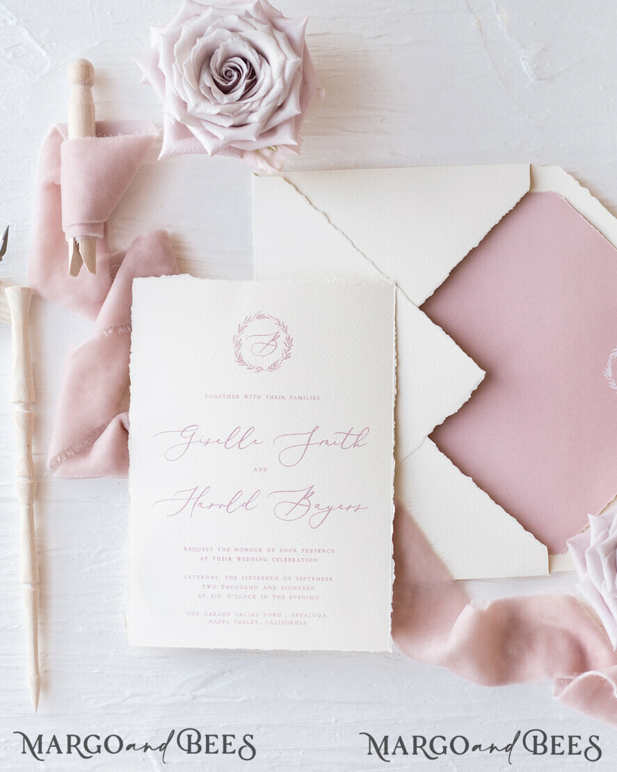 WEDDING INVITATIONS Elegant Invites Classic Cards Luxury Nude Wedding Invitations, Romantic Pink Wedding Invites With Velvet Ribbon, Minimalistic And Modern Wedding Invitation Suite, Handmade Wedding Stationery