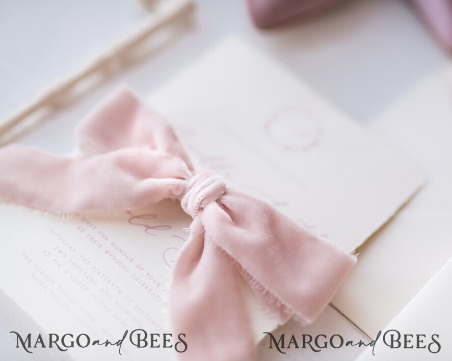 WEDDING INVITATIONS Elegant Invites Classic Cards Luxury Nude Wedding Invitations, Romantic Pink Wedding Invites With Velvet Ribbon, Minimalistic And Modern Wedding Invitation Suite, Handmade Wedding Stationery