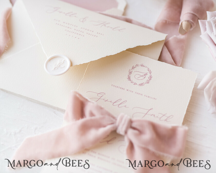 WEDDING INVITATIONS Elegant Invites Classic Cards Luxury Nude Wedding Invitations, Romantic Pink Wedding Invites With Velvet Ribbon, Minimalistic And Modern Wedding Invitation Suite, Handmade Wedding Stationery