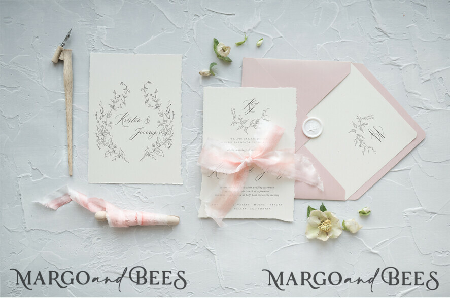WEDDING INVITATIONS Elegant Invites Classic Cards Romantic Blush Pink Wedding Invitations, Elegant And Delicate Wedding Invitation Suite, Bespoke White Wedding Cards, Minimalistic Wedding Invites