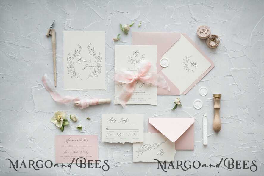 WEDDING INVITATIONS Elegant Invites Classic Cards Romantic Blush Pink Wedding Invitations, Elegant And Delicate Wedding Invitation Suite, Bespoke White Wedding Cards, Minimalistic Wedding Invites
