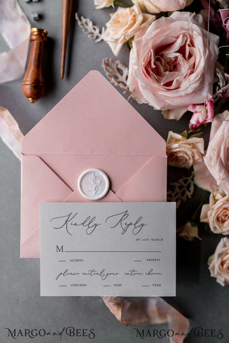 WEDDING INVITATIONS Elegant Invites Classic Cards Luxury Acrylic Plexi Wedding Invitations, Romantic Blush Pink Wedding Invites, Elegant Light Grey Wedding Cards With Vellum Cover, Vintage Handmade Wedding Stationery