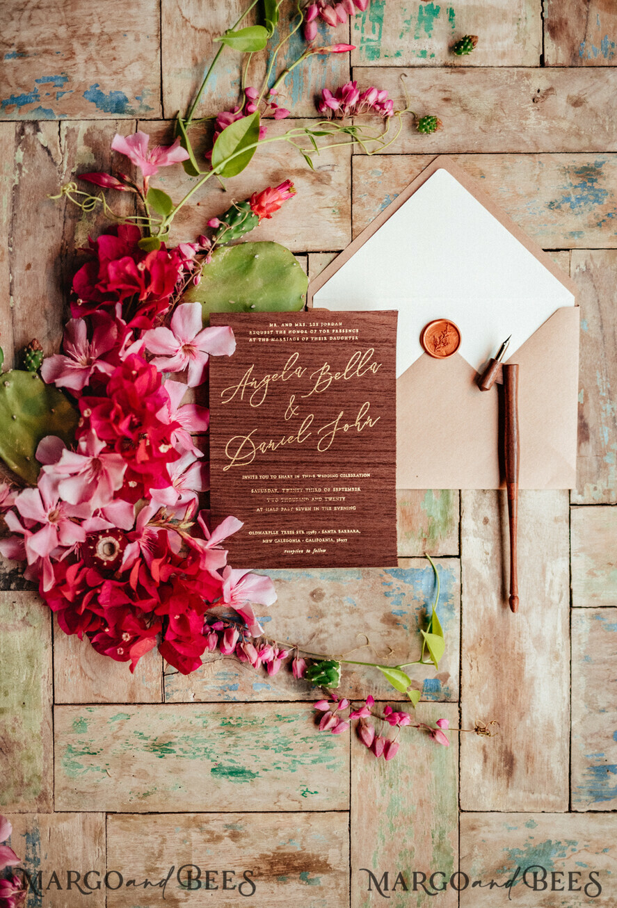 WEDDING INVITATIONS Elegant Invites Classic Cards Elegant Wooden Wedding Invitations, Minimalistic Nude Wedding Invites, Glamour Golden Shine Wedding Cards, Handmade Wedding Stationery