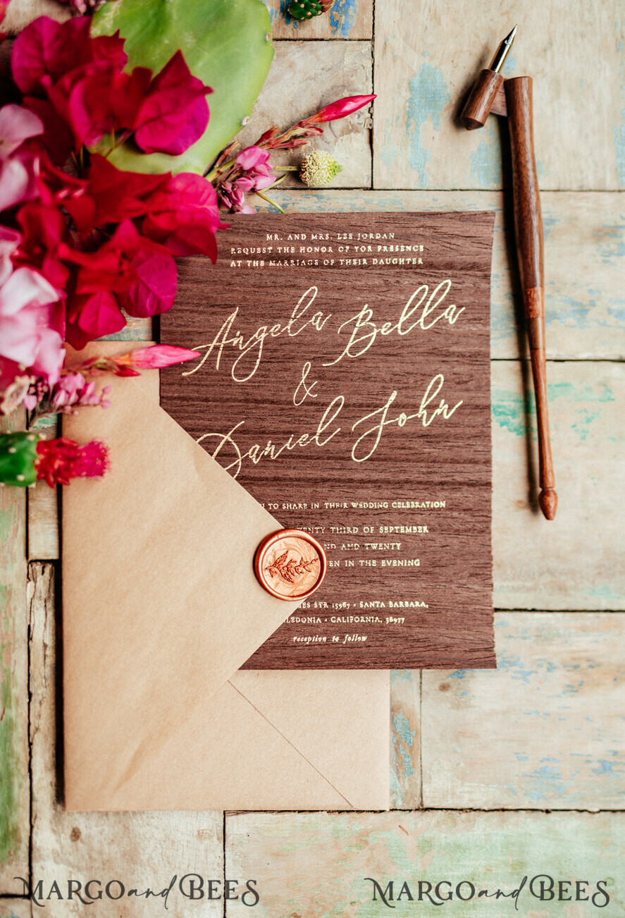 WEDDING INVITATIONS Elegant Invites Classic Cards Elegant Wooden Wedding Invitations, Minimalistic Nude Wedding Invites, Glamour Golden Shine Wedding Cards, Handmade Wedding Stationery
