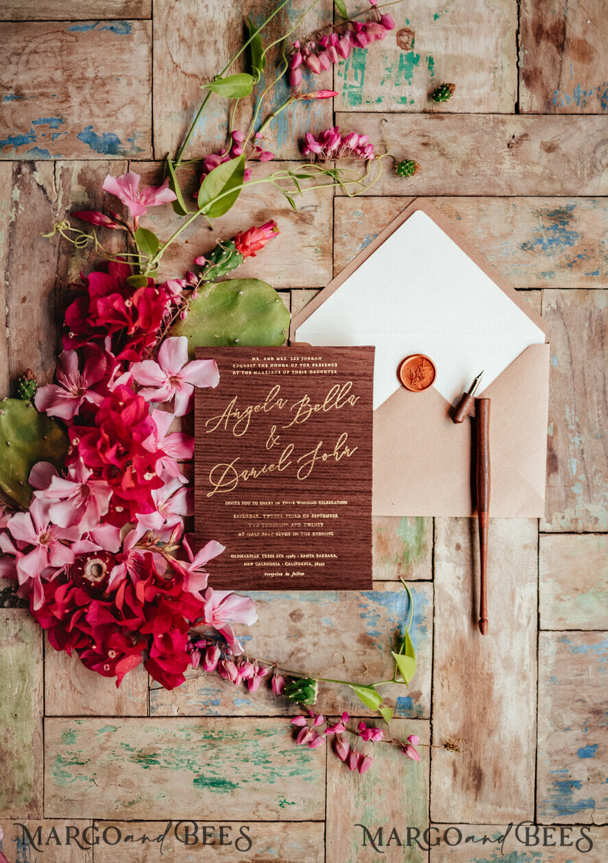 WEDDING INVITATIONS Elegant Invites Classic Cards Elegant Wooden Wedding Invitations, Minimalistic Nude Wedding Invites, Glamour Golden Shine Wedding Cards, Handmade Wedding Stationery