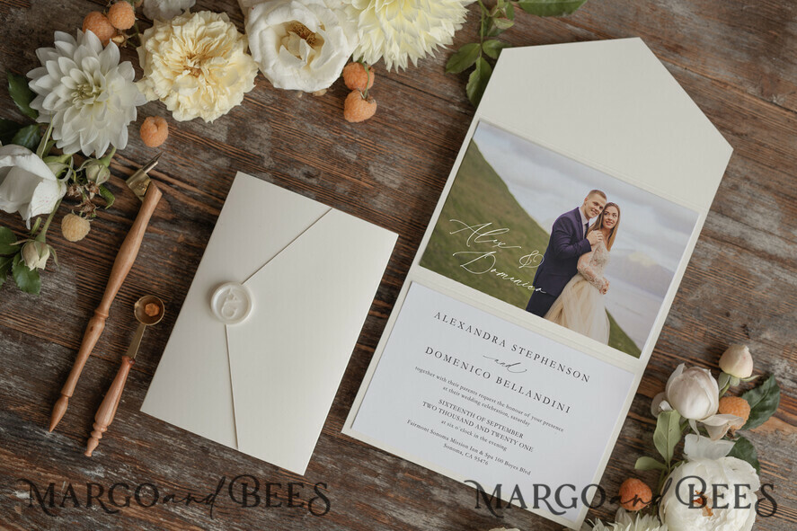 WEDDING INVITATIONS Elegant Invites Classic Cards Elegant Tri Fold Wedding Invitations, Bespoke Nude Wedding Cards, Custom Photo Wedding Invites, Affordable And Handmade Wedding Invitation Suite