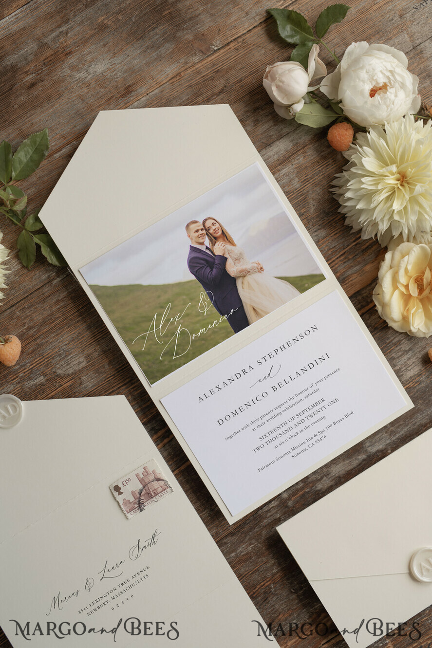 WEDDING INVITATIONS Elegant Invites Classic Cards Elegant Tri Fold Wedding Invitations, Bespoke Nude Wedding Cards, Custom Photo Wedding Invites, Affordable And Handmade Wedding Invitation Suite