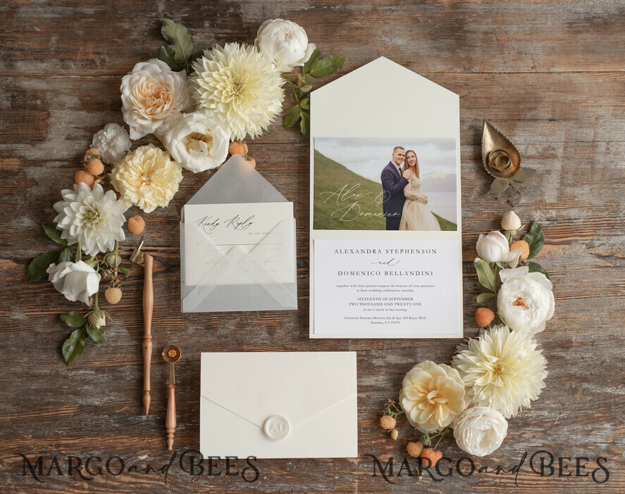 WEDDING INVITATIONS Elegant Invites Classic Cards Elegant Tri Fold Wedding Invitations, Bespoke Nude Wedding Cards, Custom Photo Wedding Invites, Affordable And Handmade Wedding Invitation Suite
