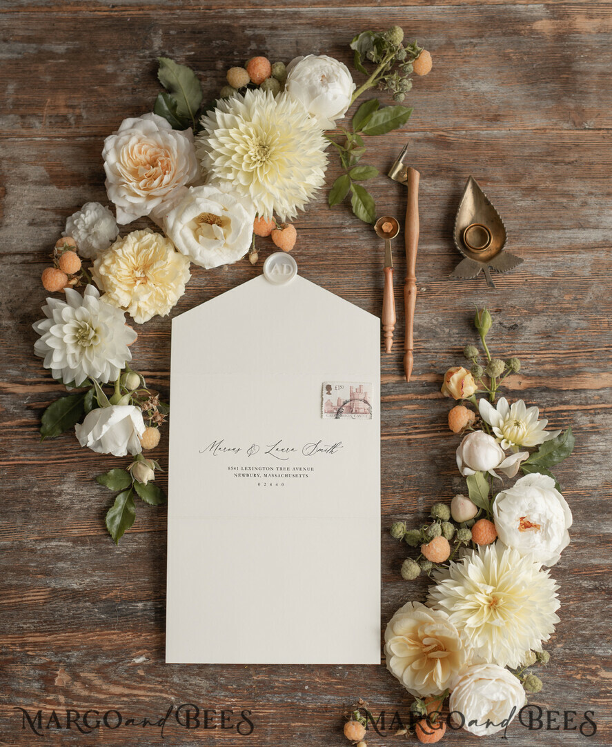 WEDDING INVITATIONS Elegant Invites Classic Cards Elegant Tri Fold Wedding Invitations, Bespoke Nude Wedding Cards, Custom Photo Wedding Invites, Affordable And Handmade Wedding Invitation Suite