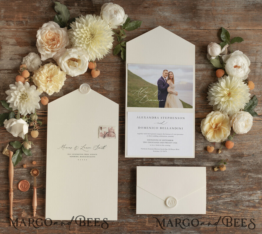 WEDDING INVITATIONS Elegant Invites Classic Cards Elegant Tri Fold Wedding Invitations, Bespoke Nude Wedding Cards, Custom Photo Wedding Invites, Affordable And Handmade Wedding Invitation Suite