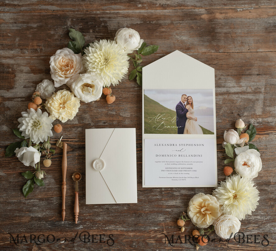 WEDDING INVITATIONS Elegant Invites Classic Cards Elegant Tri Fold Wedding Invitations, Bespoke Nude Wedding Cards, Custom Photo Wedding Invites, Affordable And Handmade Wedding Invitation Suite