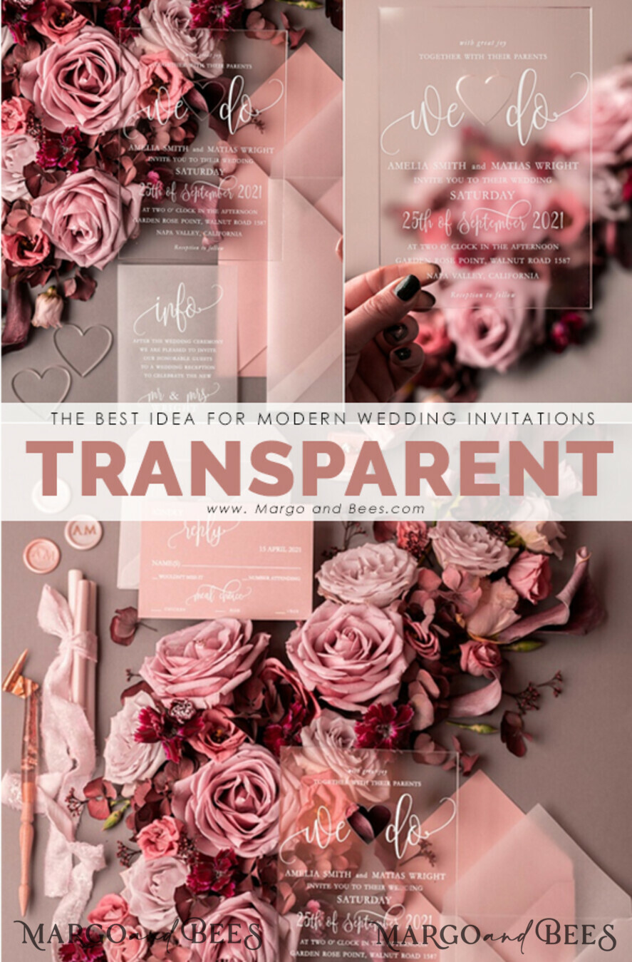 WEDDING INVITATIONS Elegant Invites Classic Cards Blush wedding invitations with romantic transparent acryl 3mm