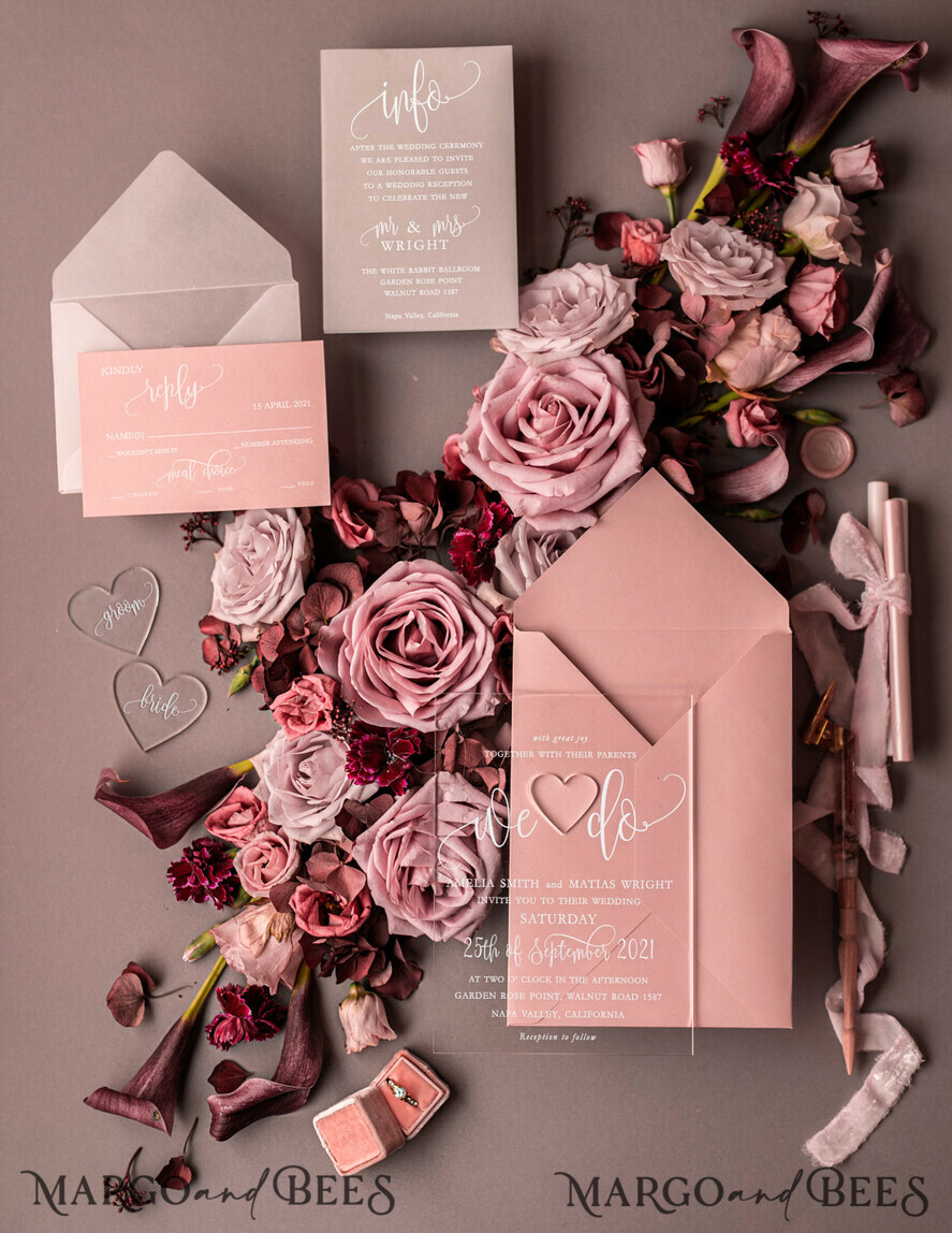 WEDDING INVITATIONS Elegant Invites Classic Cards Blush wedding invitations with romantic transparent acryl 3mm