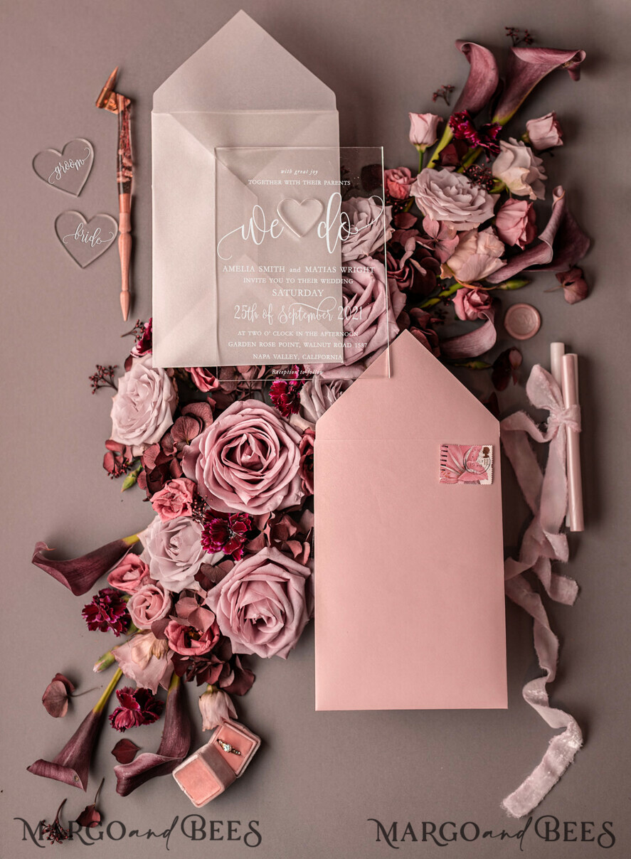 WEDDING INVITATIONS Elegant Invites Classic Cards Blush wedding invitations with romantic transparent acryl 3mm