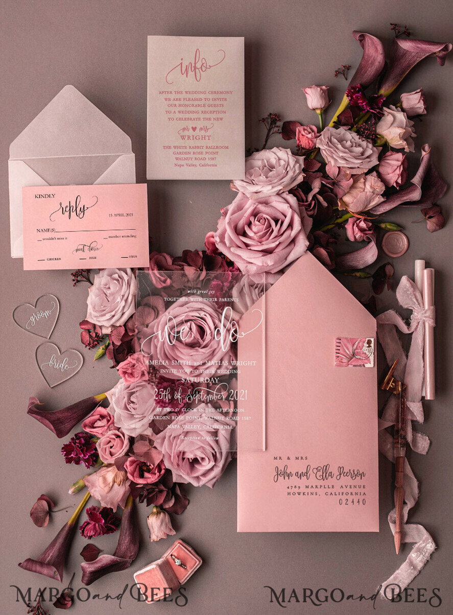 WEDDING INVITATIONS Elegant Invites Classic Cards Blush wedding invitations with romantic transparent acryl 3mm