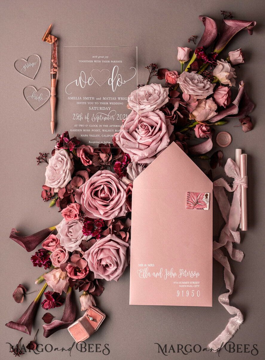 WEDDING INVITATIONS Elegant Invites Classic Cards Blush wedding invitations with romantic transparent acryl 3mm