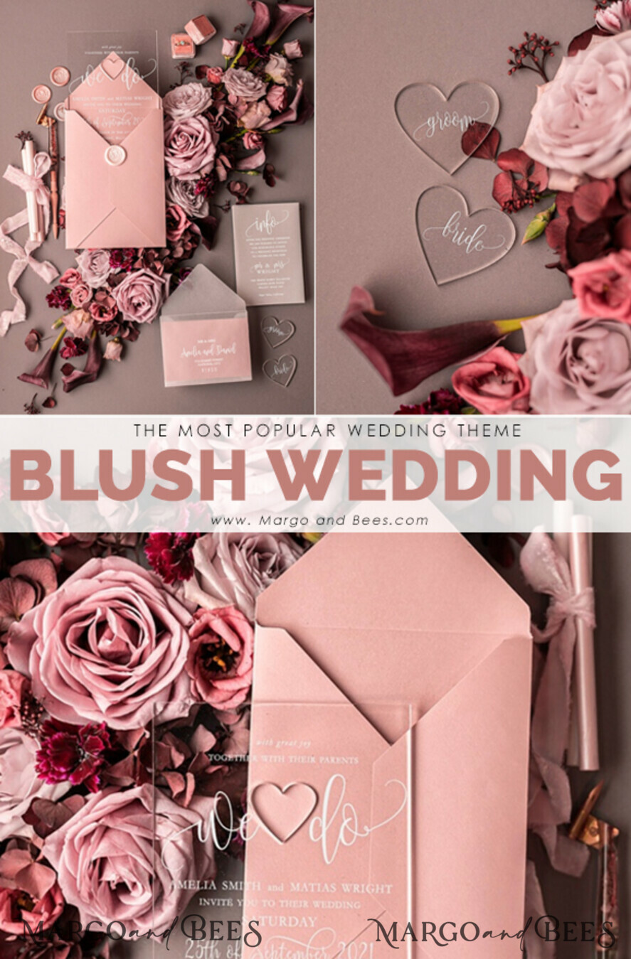 WEDDING INVITATIONS Elegant Invites Classic Cards Blush wedding invitations with romantic transparent acryl 3mm