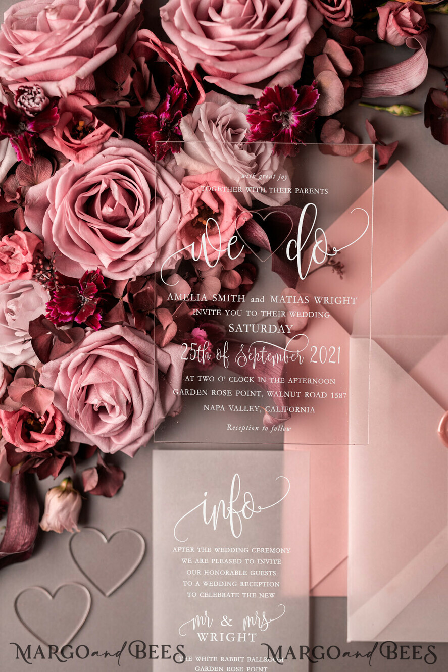 WEDDING INVITATIONS Elegant Invites Classic Cards Blush wedding invitations with romantic transparent acryl 3mm