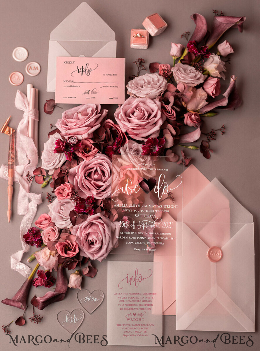 WEDDING INVITATIONS Elegant Invites Classic Cards Blush wedding invitations with romantic transparent acryl 3mm