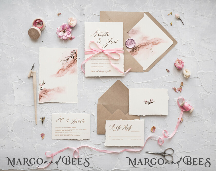 WEDDING INVITATIONS Elegant Invites Classic Cards Delicate Watercolor Wedding Invitations, Elegant And Handmade Wedding Invites, Affordable Wedding Invitation Suite, Romantic Pink Wedding Cards