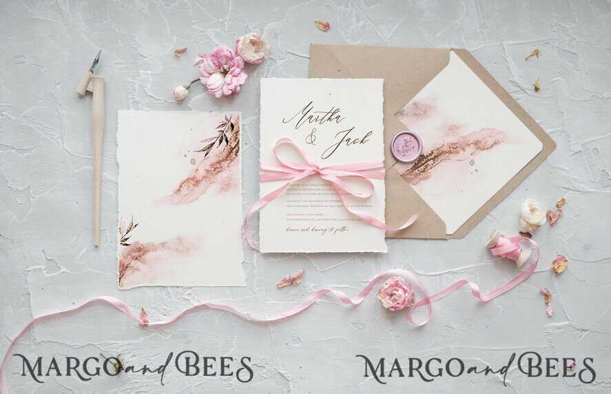 WEDDING INVITATIONS Elegant Invites Classic Cards Delicate Watercolor Wedding Invitations, Elegant And Handmade Wedding Invites, Affordable Wedding Invitation Suite, Romantic Pink Wedding Cards