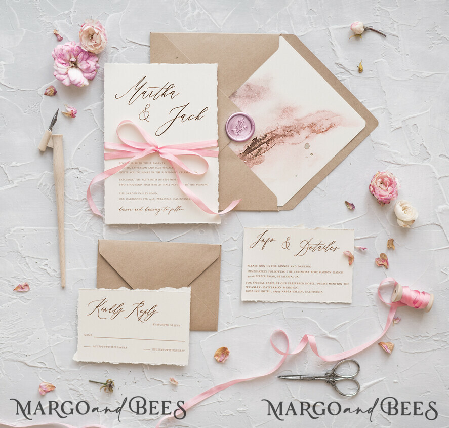 WEDDING INVITATIONS Elegant Invites Classic Cards Delicate Watercolor Wedding Invitations, Elegant And Handmade Wedding Invites, Affordable Wedding Invitation Suite, Romantic Pink Wedding Cards