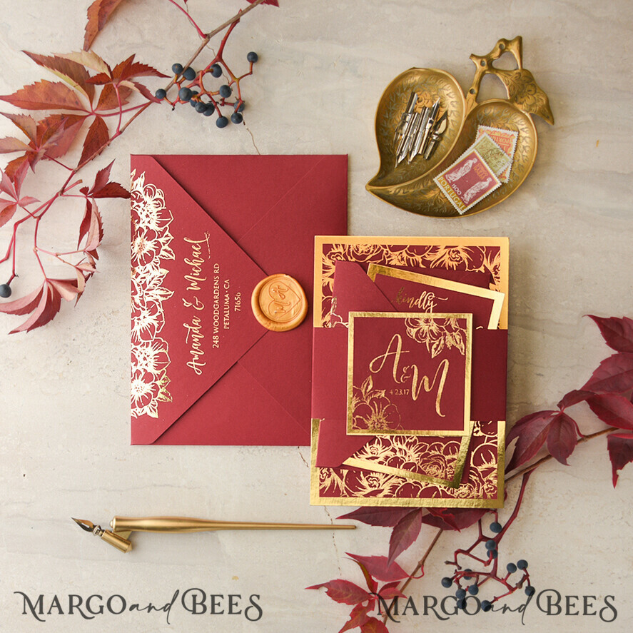 WEDDING INVITATIONS gold / rose gold / silver / glitter Luxury Indian Wedding Invitations, Elegant Red Wedding Cards, Glamour Golden Shine Wedding Invites, Bespoke Floral Wedding Invitation Suite