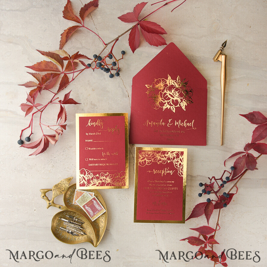 WEDDING INVITATIONS gold / rose gold / silver / glitter Luxury Indian Wedding Invitations, Elegant Red Wedding Cards, Glamour Golden Shine Wedding Invites, Bespoke Floral Wedding Invitation Suite