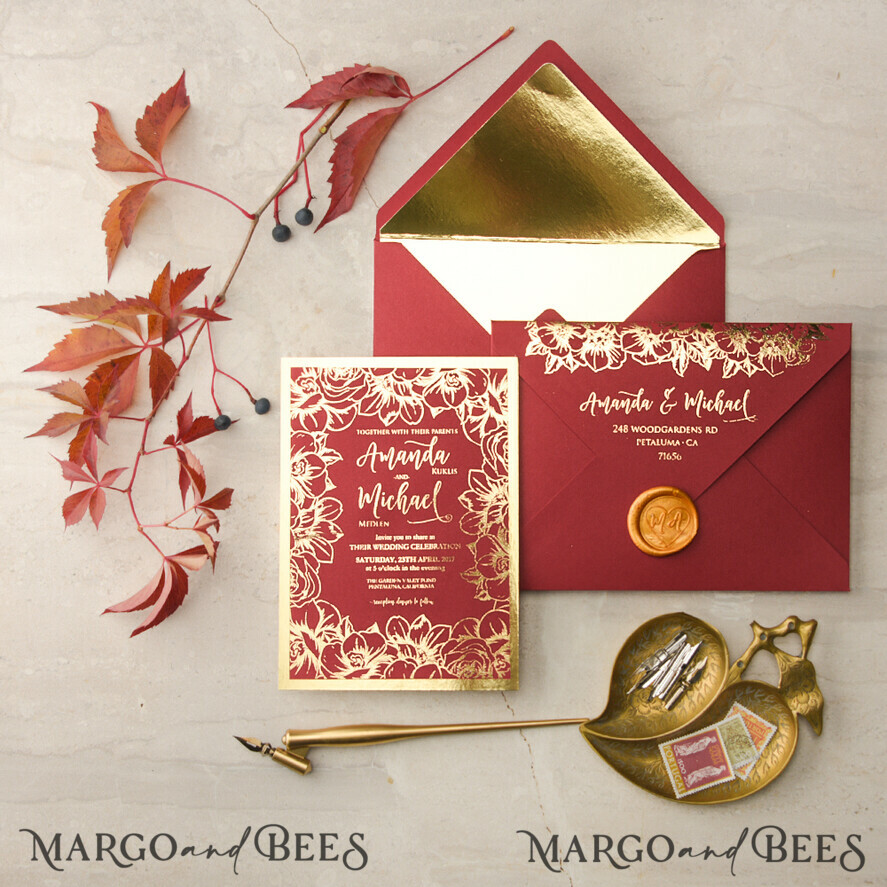 WEDDING INVITATIONS gold / rose gold / silver / glitter Luxury Indian Wedding Invitations, Elegant Red Wedding Cards, Glamour Golden Shine Wedding Invites, Bespoke Floral Wedding Invitation Suite