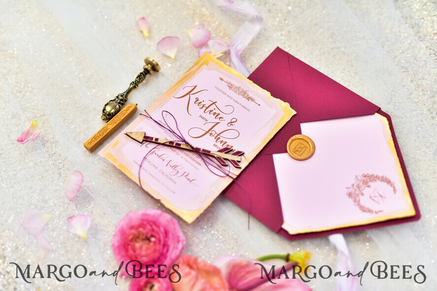 WEDDING INVITATIONS gold / rose gold / silver / glitter Marsala nad Gold Wedding Invitations, Indian Wedding Cards, Boho Glamour Wedding stationery