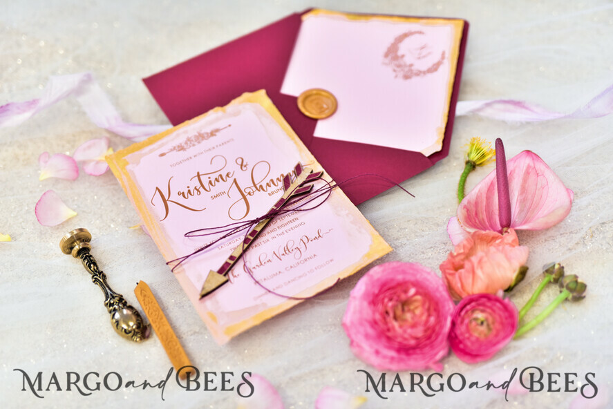 WEDDING INVITATIONS gold / rose gold / silver / glitter Marsala nad Gold Wedding Invitations, Indian Wedding Cards, Boho Glamour Wedding stationery