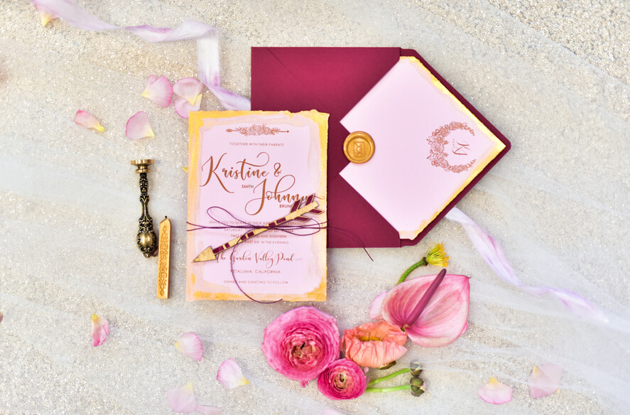 WEDDING INVITATIONS gold / rose gold / silver / glitter Marsala nad Gold Wedding Invitations, Indian Wedding Cards, Boho Glamour Wedding stationery
