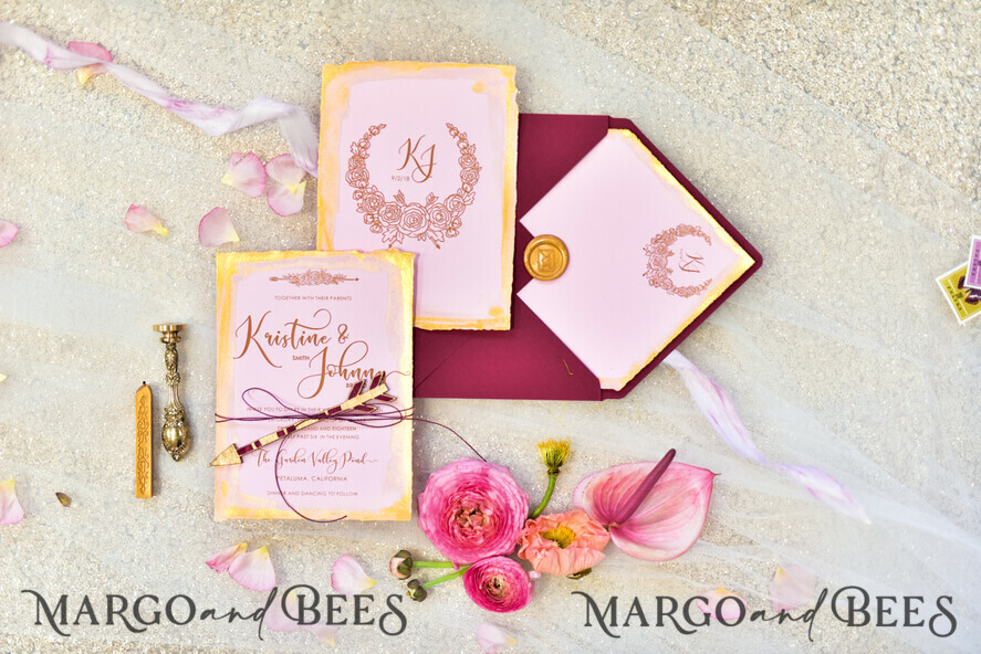 WEDDING INVITATIONS gold / rose gold / silver / glitter Marsala nad Gold Wedding Invitations, Indian Wedding Cards, Boho Glamour Wedding stationery