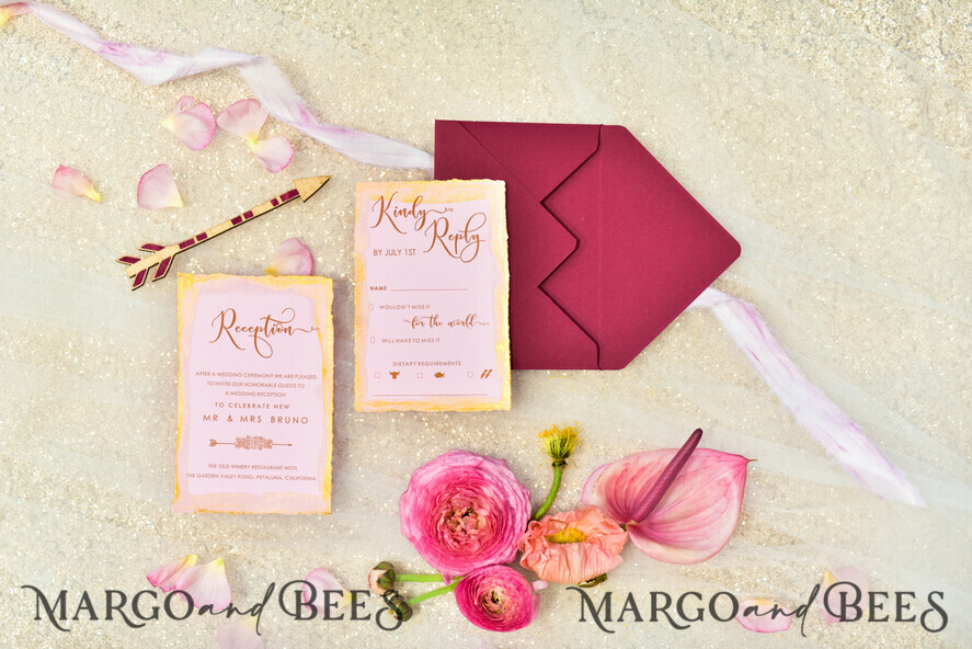 WEDDING INVITATIONS gold / rose gold / silver / glitter Marsala nad Gold Wedding Invitations, Indian Wedding Cards, Boho Glamour Wedding stationery