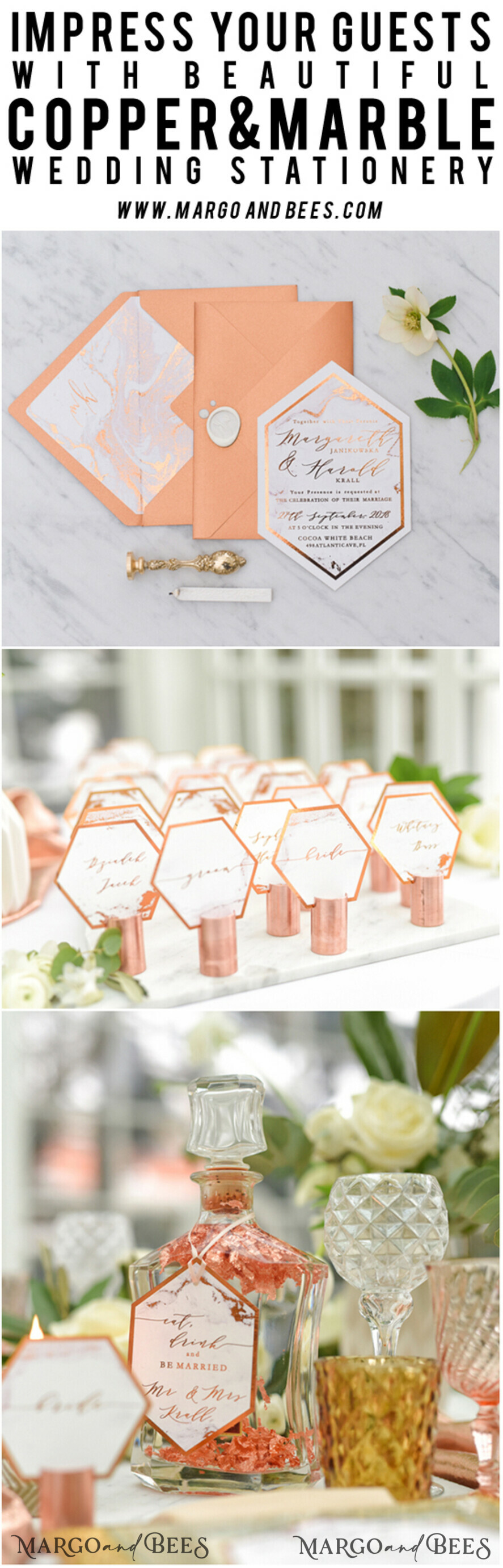 WEDDING INVITATIONS gold / rose gold / silver / glitter Luxury Copper Marble Wedding Invitations, Glamour Glitter Wedding Invites, Elegant Geometric Wedding Cards, Bespoke Orange Wedding Stationery