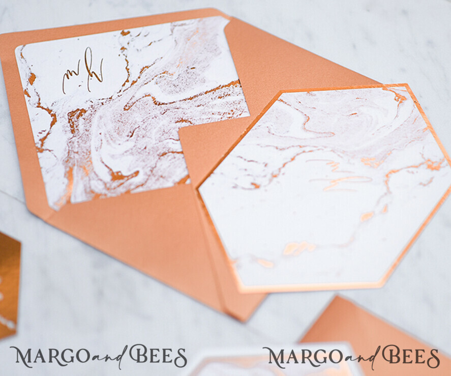 WEDDING INVITATIONS gold / rose gold / silver / glitter Luxury Copper Marble Wedding Invitations, Glamour Glitter Wedding Invites, Elegant Geometric Wedding Cards, Bespoke Orange Wedding Stationery