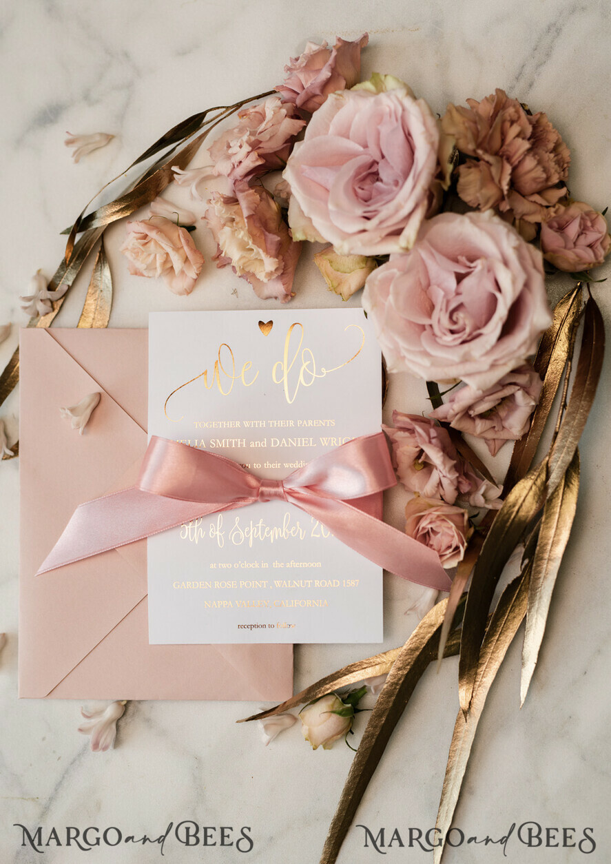 WEDDING INVITATIONS gold / rose gold / silver / glitter Affordable wedding invitations glam metallic gold finish stationery