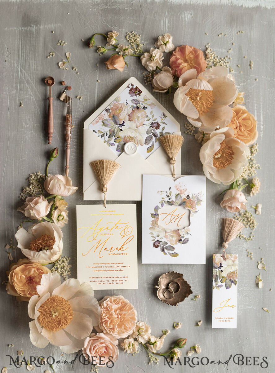 WEDDING INVITATIONS gold / rose gold / silver / glitter Luxury Champagne Wedding Invitations, Glamour Gold Foil Wedding Invites, Elegant Golden Tassel Wedding Invitation Suite, Romantic Floral Pocket Wedding Cards