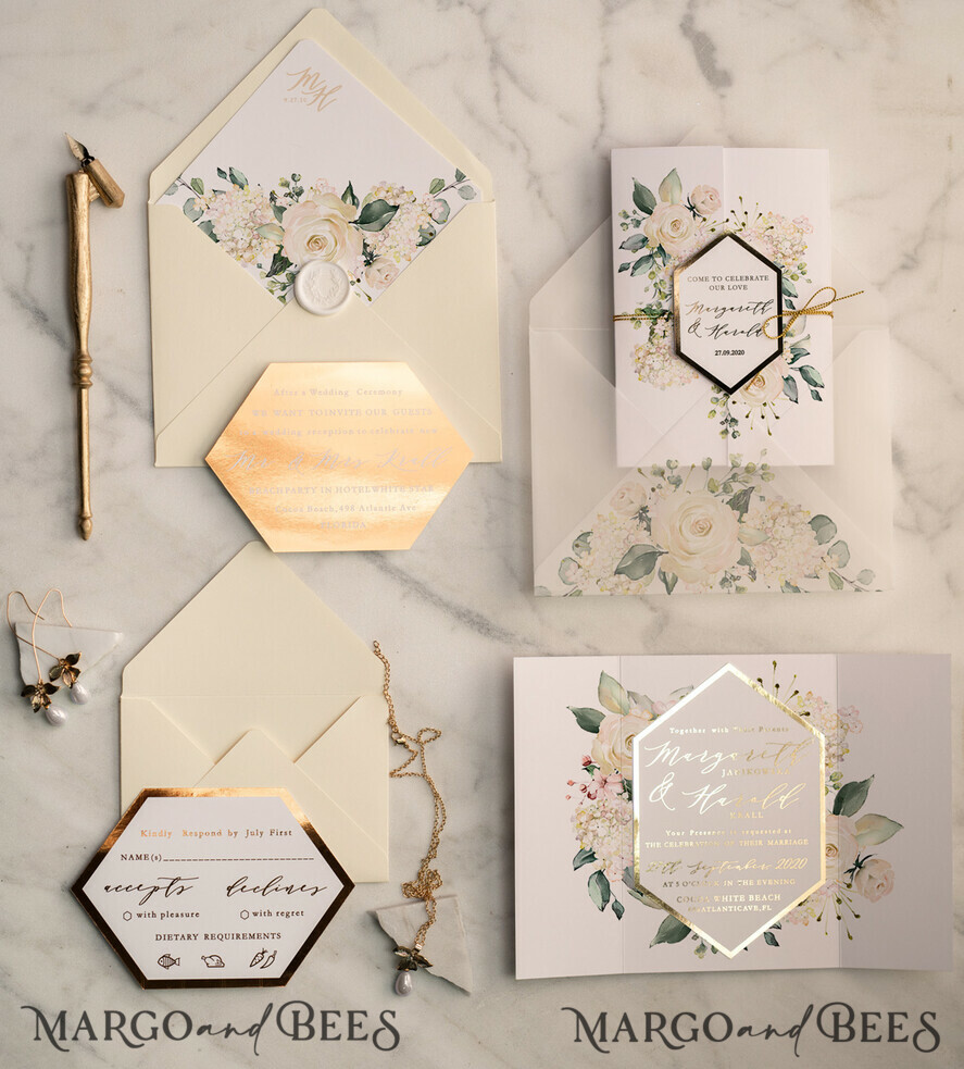 WEDDING INVITATIONS gold / rose gold / silver / glitter Luxury Gold Foil Wedding Invites, Glamour Golden Shine Wedding Invitations, Elegant Nude Pocketfold Wedding Invitation Suite, Geometric Bespoke Wedding Cards
