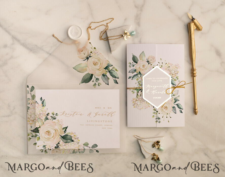 WEDDING INVITATIONS gold / rose gold / silver / glitter Luxury Gold Foil Wedding Invites, Glamour Golden Shine Wedding Invitations, Elegant Nude Pocketfold Wedding Invitation Suite, Geometric Bespoke Wedding Cards