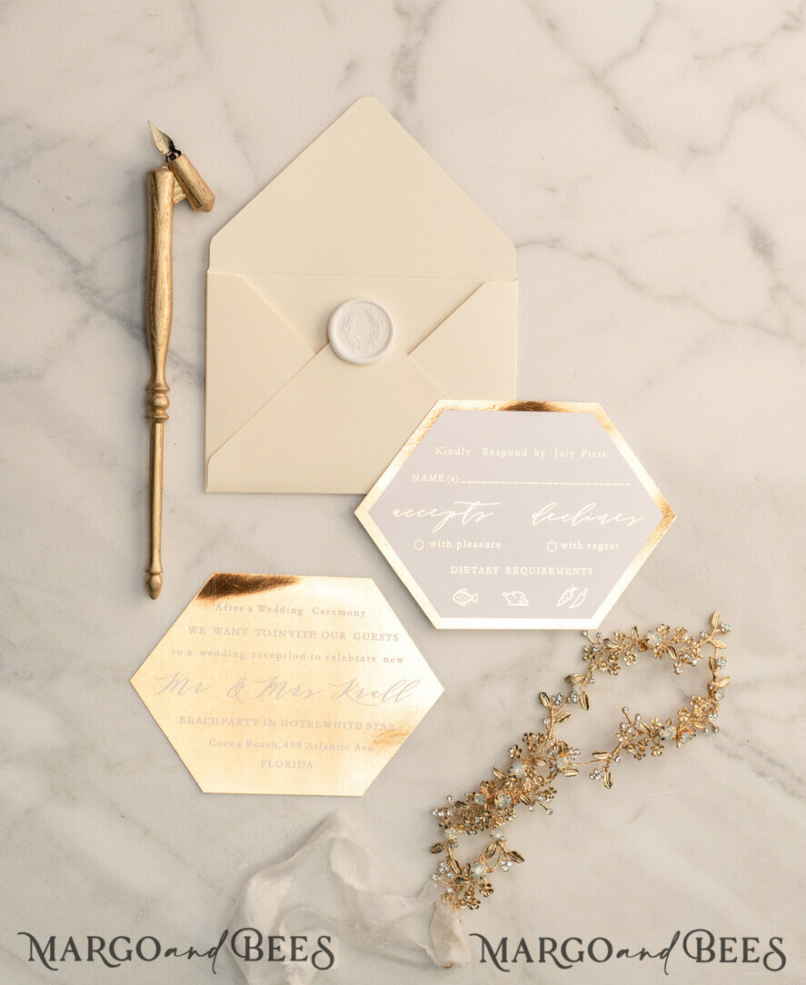 WEDDING INVITATIONS gold / rose gold / silver / glitter Luxury Gold Foil Wedding Invites, Glamour Golden Shine Wedding Invitations, Elegant Nude Pocketfold Wedding Invitation Suite, Geometric Bespoke Wedding Cards