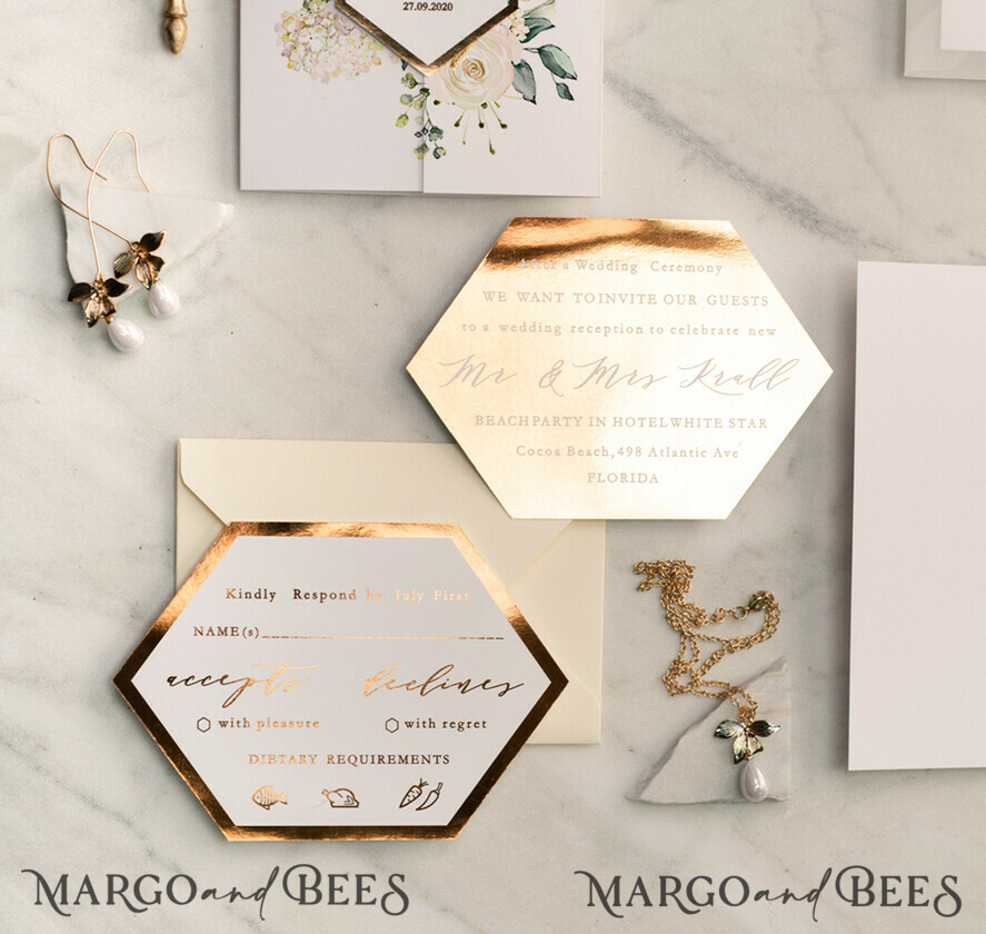 WEDDING INVITATIONS gold / rose gold / silver / glitter Luxury Gold Foil Wedding Invites, Glamour Golden Shine Wedding Invitations, Elegant Nude Pocketfold Wedding Invitation Suite, Geometric Bespoke Wedding Cards