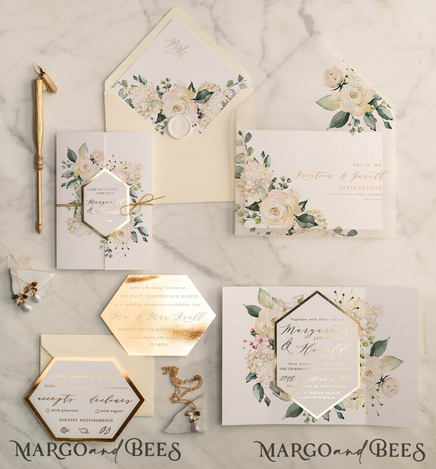 WEDDING INVITATIONS gold / rose gold / silver / glitter Luxury Gold Foil Wedding Invites, Glamour Golden Shine Wedding Invitations, Elegant Nude Pocketfold Wedding Invitation Suite, Geometric Bespoke Wedding Cards